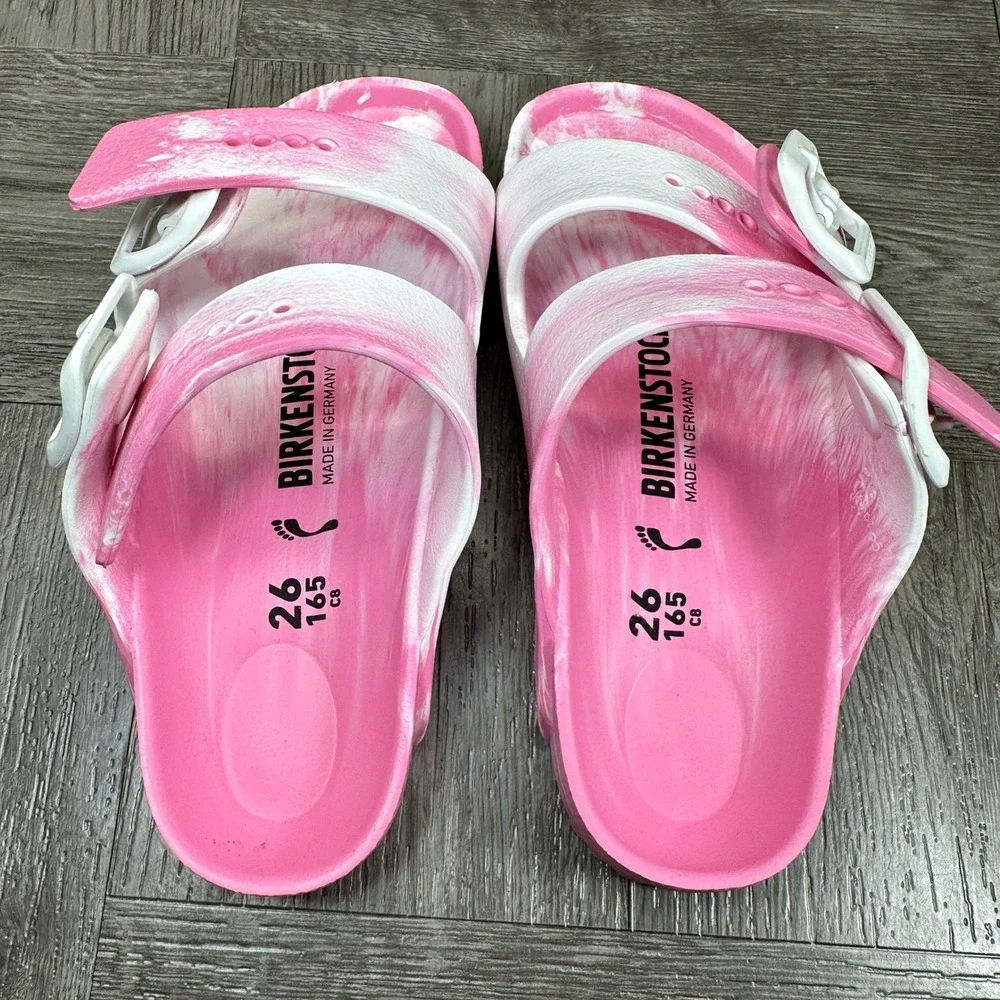 Birkenstock Arizona Sandals Kids 8 Pink White Marble EVA NEW